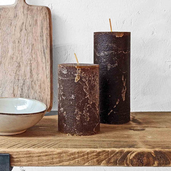 Rustic Pillar Candle | Cognac | Set of 2