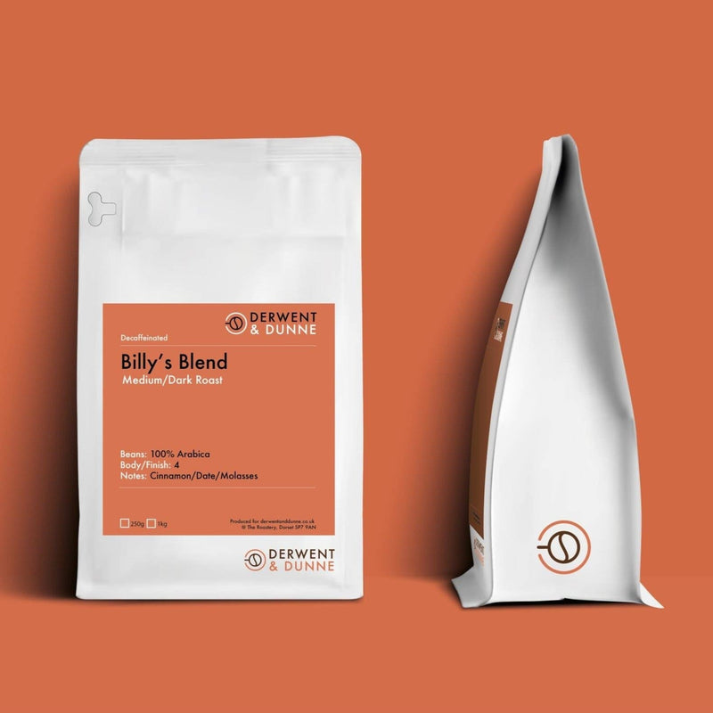 BILLY'S BLEND Decaffeinated - Mountain Water Process (Medium/Dark Roast) Black Cherry, Dates and Molasses