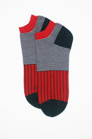 Oxford Stripe Men's Trainer Socks - Scarlet