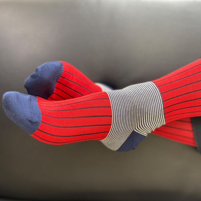 Oxford Stripe Men's Socks - Scarlet