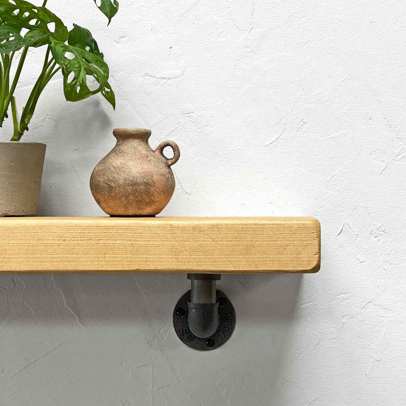 Wooden Shelf With Industrial Pipe Bracket | 15cm Depth