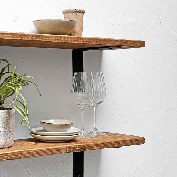 Rustic Wooden Shelf | Metal Brackets | Thin | 22cm Depth