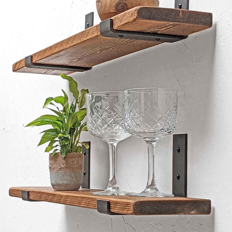 Rustic Inverted Metal Bracket Thin Shelf | 15cm Depth