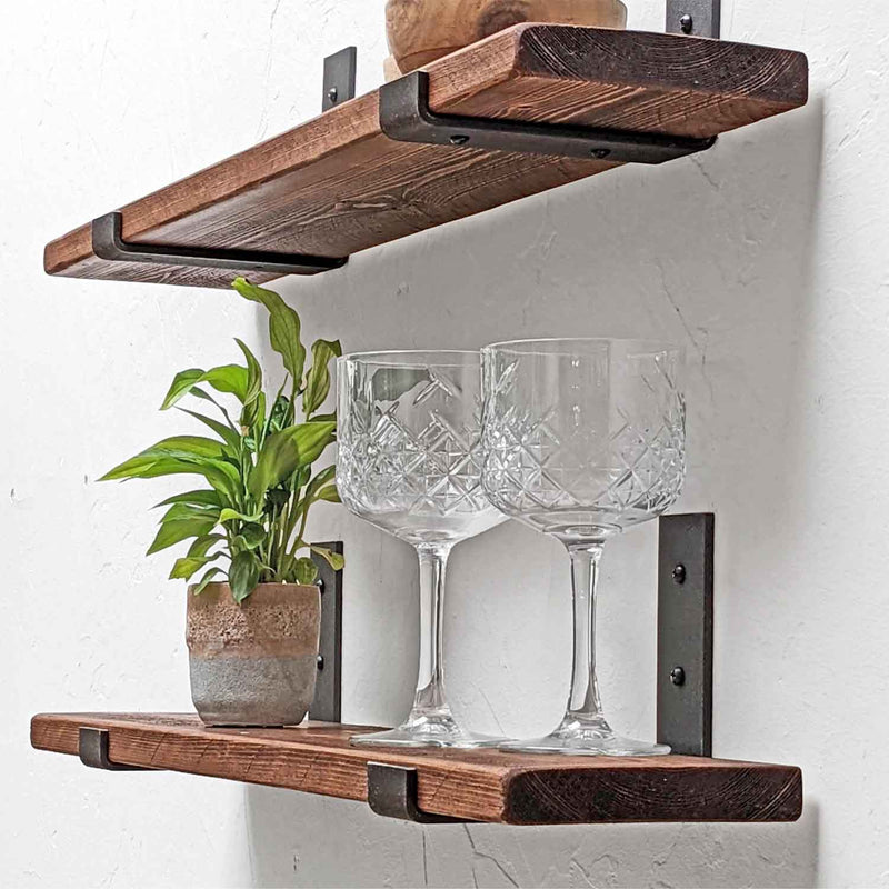 Rustic Inverted Metal Bracket Thin Shelf | 15cm Depth