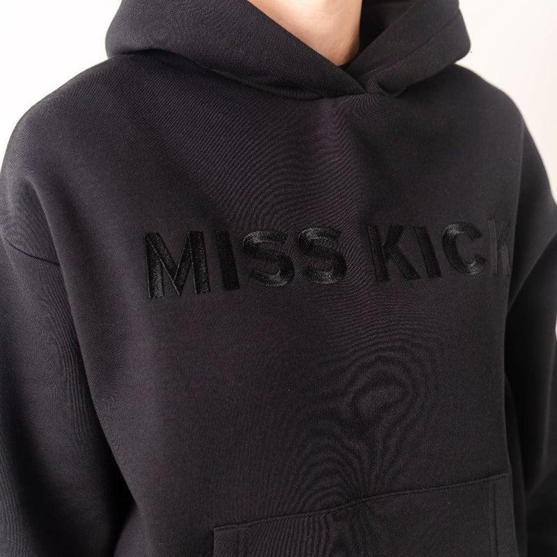 Women's Everyday Loose Fit Embroidered Hoodie - Black