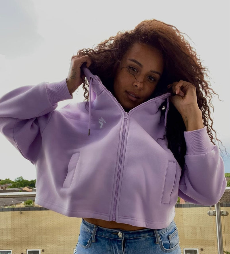 Women's Boxy Zip Up Hoodie Lilac