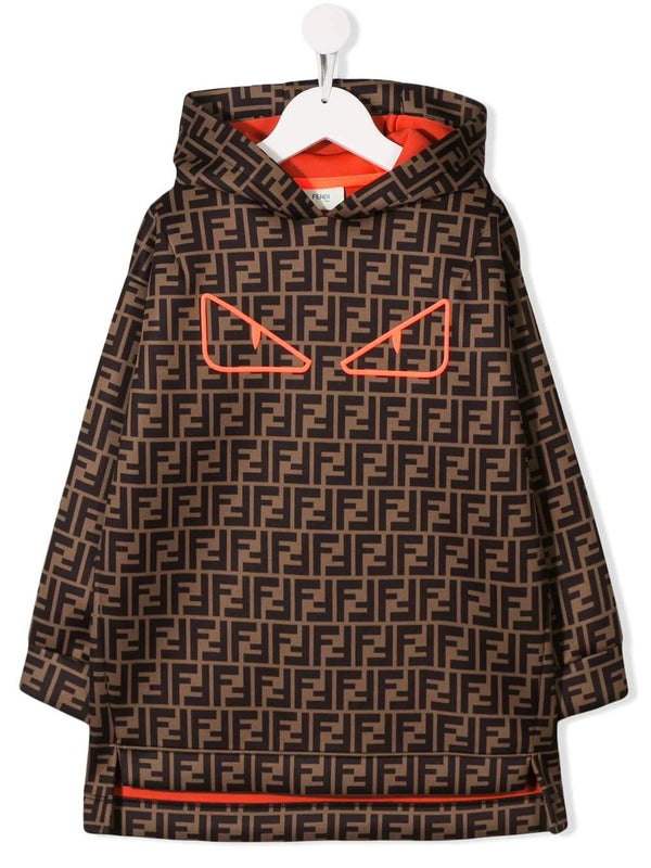 FENDI KIDS logo print hoodie dress brown/fluo pink - Maison De Fashion 