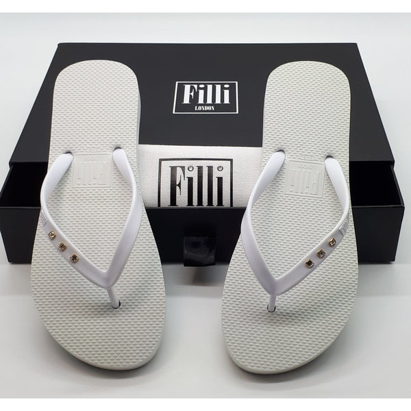 Filli London Monaco Crystal Flip Flops - White