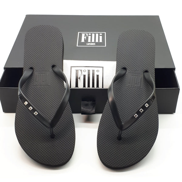 Filli London Monaco Crystal Flip Flops - Black