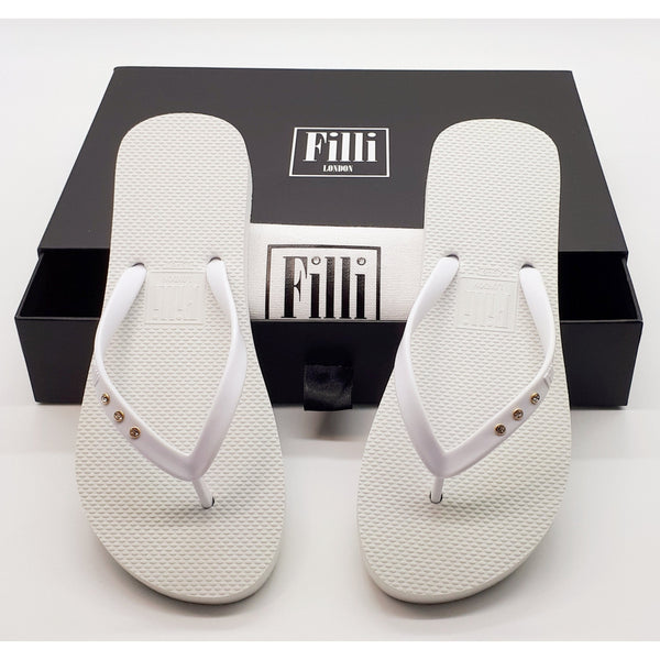 Filli London St Tropez Crystal Flip Flops - White