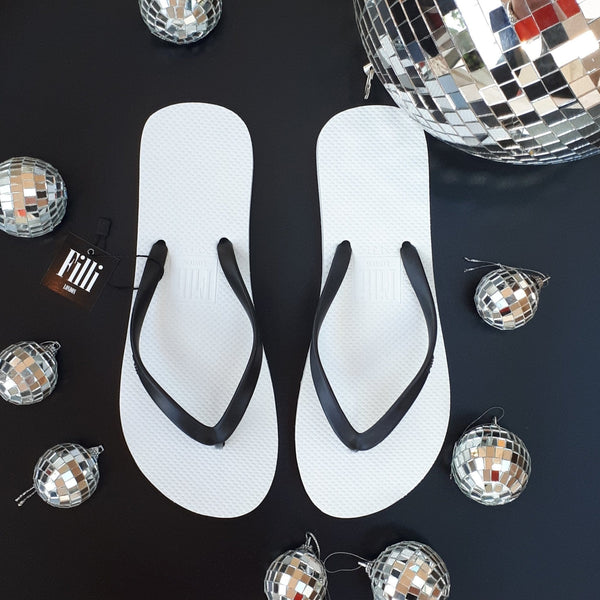 Filli London Naked Flip Flops - Black on White