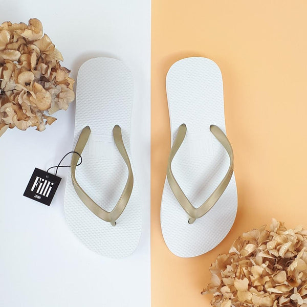 Filli London Naked Flip Flops - Gold on White