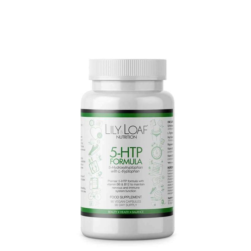 Bottle of Lily & Loaf 5 HTP with L-Tryptophan, supplement reduces anxiety