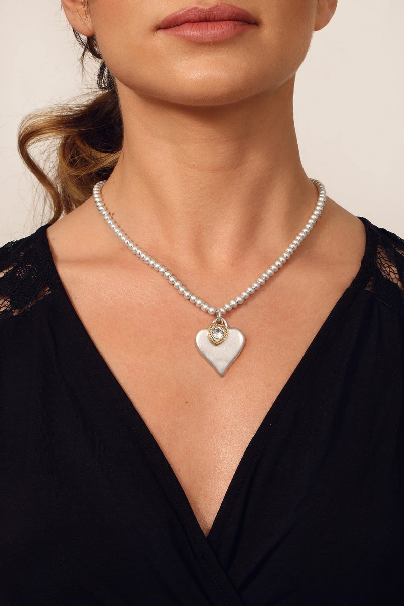 Bibi Bijoux Silver Heart Charm Ball Necklace
