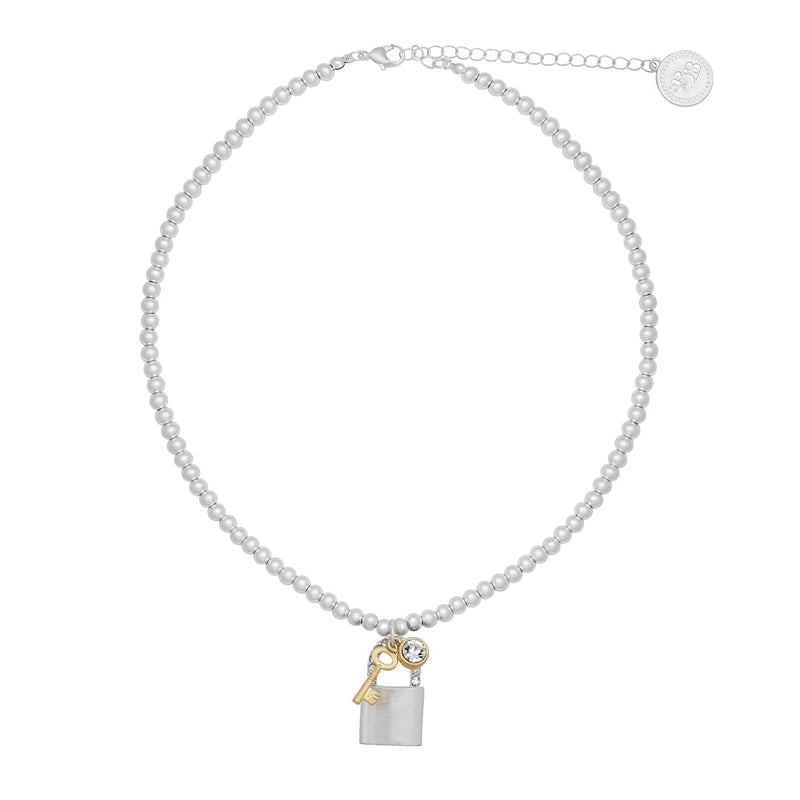 Bibi Bijoux Silver Padlock Charm Ball Necklace