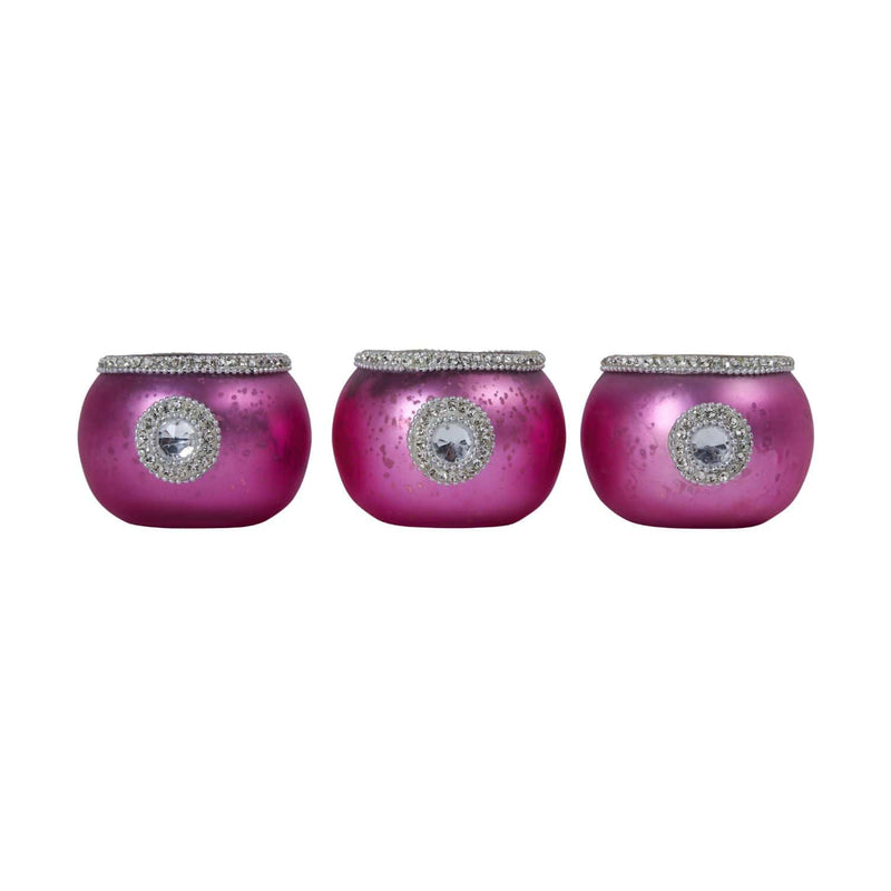 East Village Candle Holder Set of 3 Goblet Handmade with Austrian Crystal with Tray - Pink