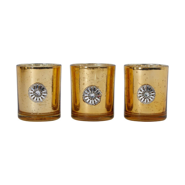 East Village Candle Holder Set of 3 Tumbler Handmade with Austrian Crystal - Gold