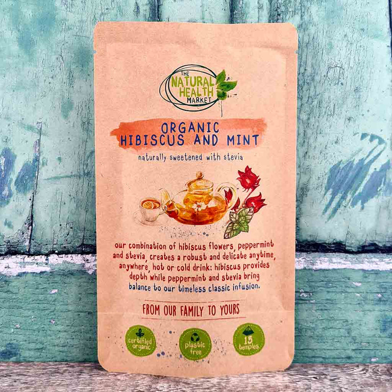  Hibiscus and Mint Tea Bags Organic By The Natural Health Market - 15 pack of herbal tea