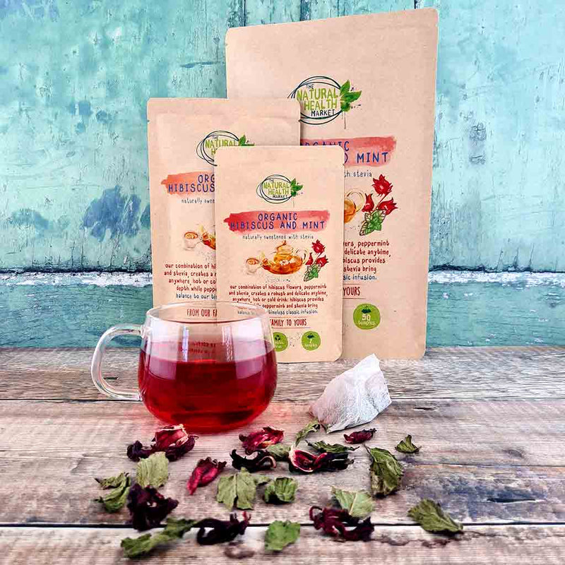  Hibiscus and Mint Tea Bags Organic By The Natural Health Market - Family pack of herbal tea