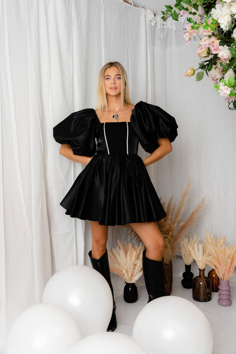 'Midnight' Diamante Corset Mini Dress In Black