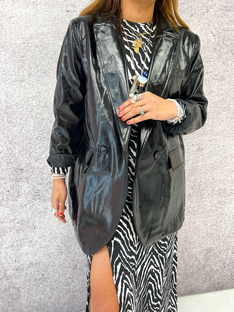 Pvc Oversized Boyfriend Blazer In Black Vinyl