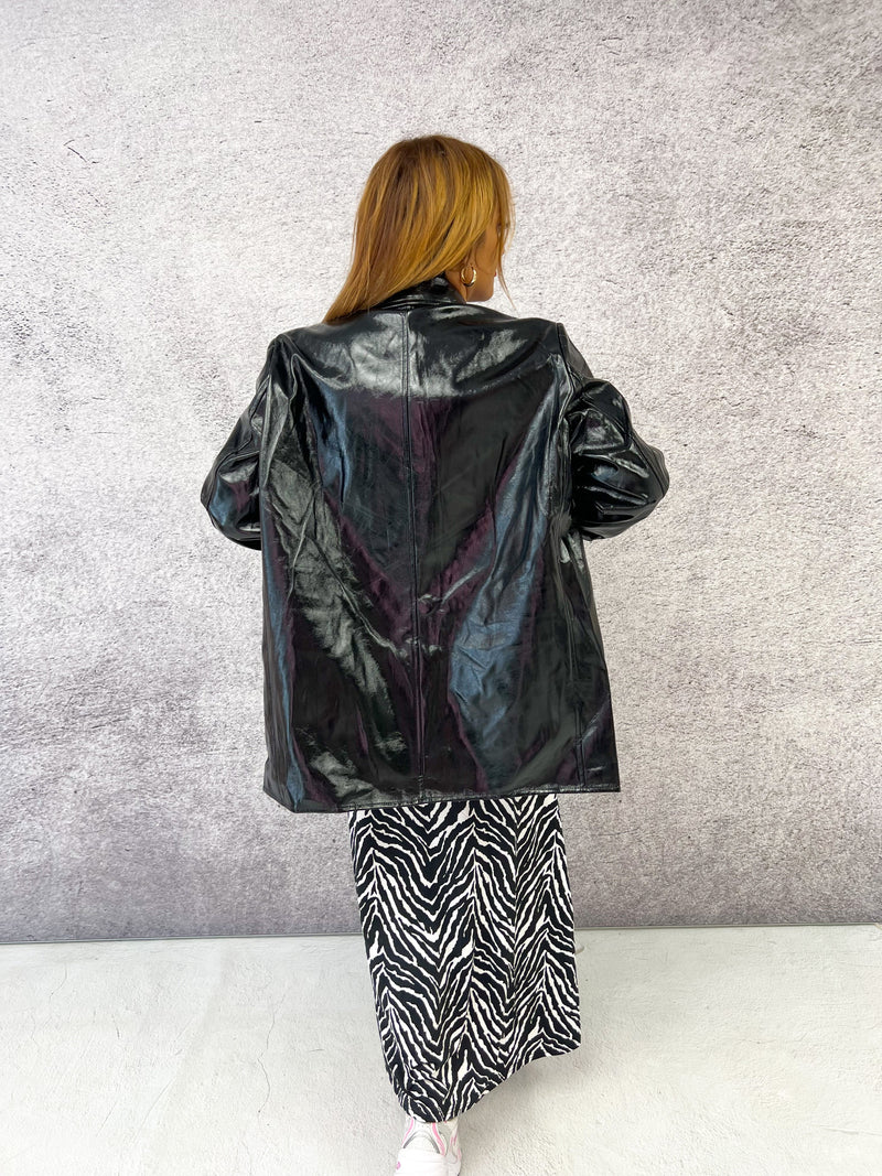 Pvc Oversized Boyfriend Blazer In Black Vinyl