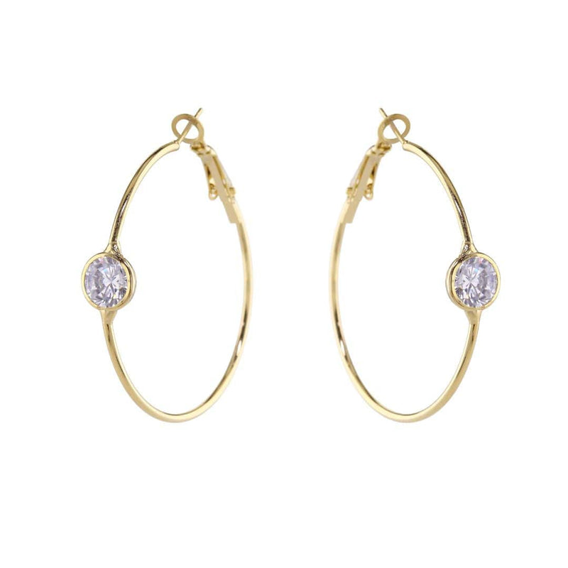 loveRocks Hoop Earrings - CZ With Solitaire Centre Gold Tone