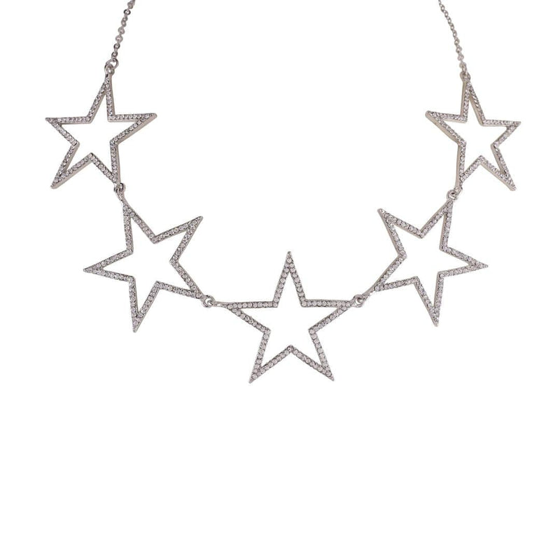 loveRocks 5 Star Crystal Collar Necklace Silver Tone