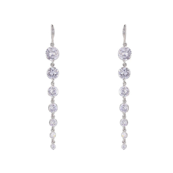 loveRocks Long Tapered 7 CZ Stone Earrings Silver Tone