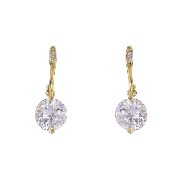 loveRocks Large CZ Solitaire On Scuplted Earwire Earrings Gold Tone