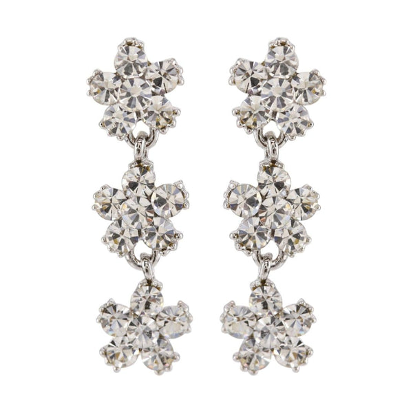 LoveRocks Crystal Daisy 3 Drop Earrings Silver Tone