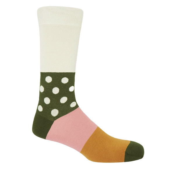 Peper Harow cream Mayfair men's egyptian cotton luxury socks with cream polka dots