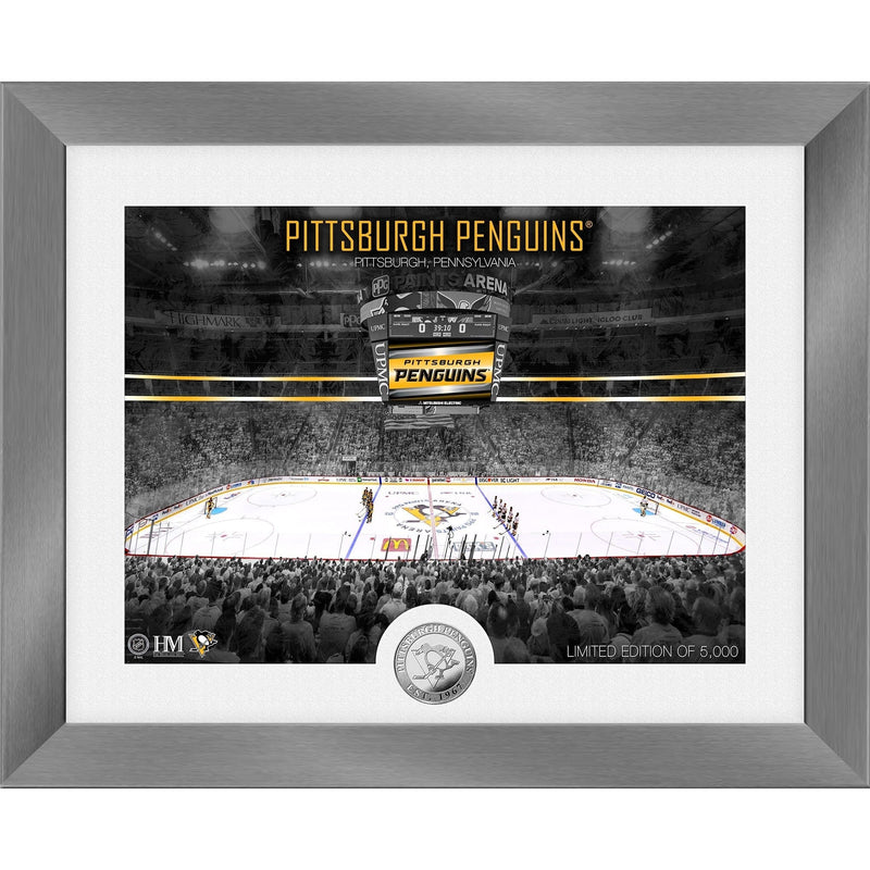 Pittsburgh Penguins Art Deco Stadium Silver Coin in Framed Photo