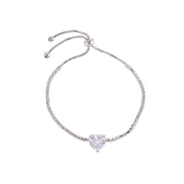 loveRocks CZ Heart and Crystal Friendship Bracelet Adjustable Slider 