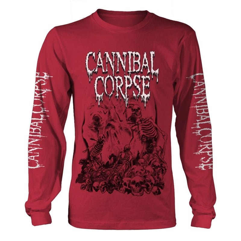 Cannibal Corpse Unisex Long Sleeved T-shirt: Pile Of Skulls 2018 (Red) (back print)