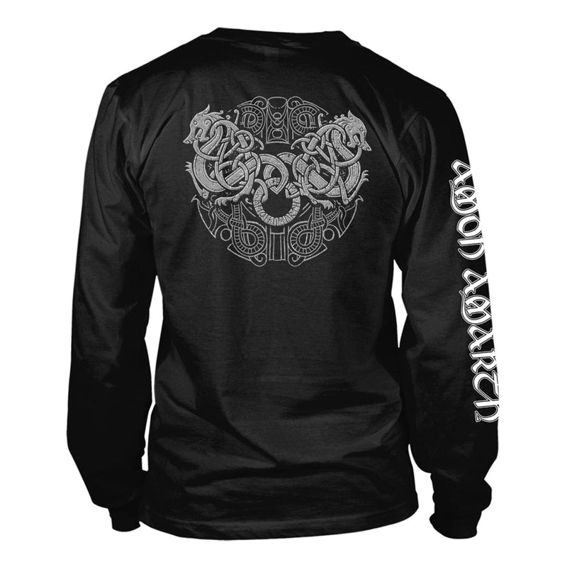 Amon Amarth Unisex Long Sleeved T-shirt: Grey Skull (Black) (back print)