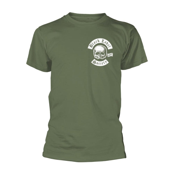 Black Label Society Unisex T-shirt: Skull Logo Pocket (Olive) (back print)
