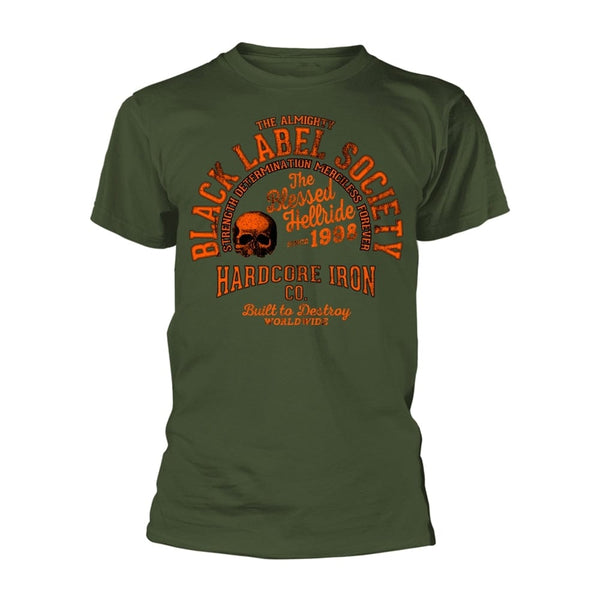 Black Label Society Unisex T-shirt: Hardcore Iron (Military Green)(back print)