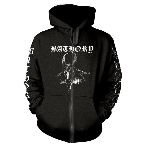 Bathory Unisex Zipped Hoodie: Goat (back print)