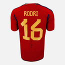 Framed Rodri Signed Spain Shirt 2022-23 Home World Cup [Mini]
