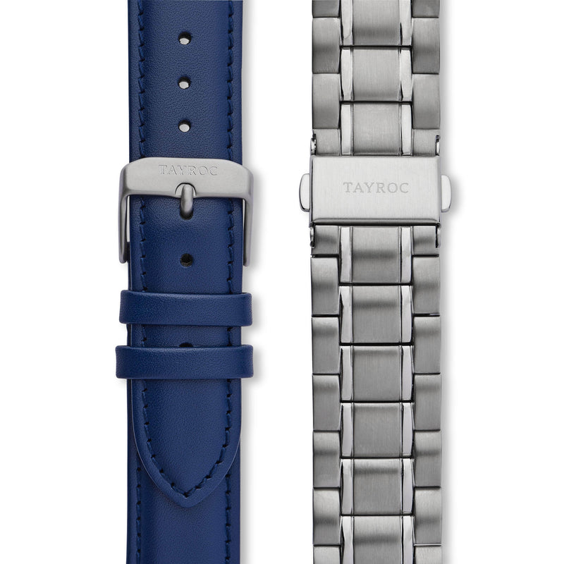 Holte SILVER/BLUE. The very latest minimalist watch, crafted in a beautiful blue and silver colour scheme that is alive with character. Straps view.