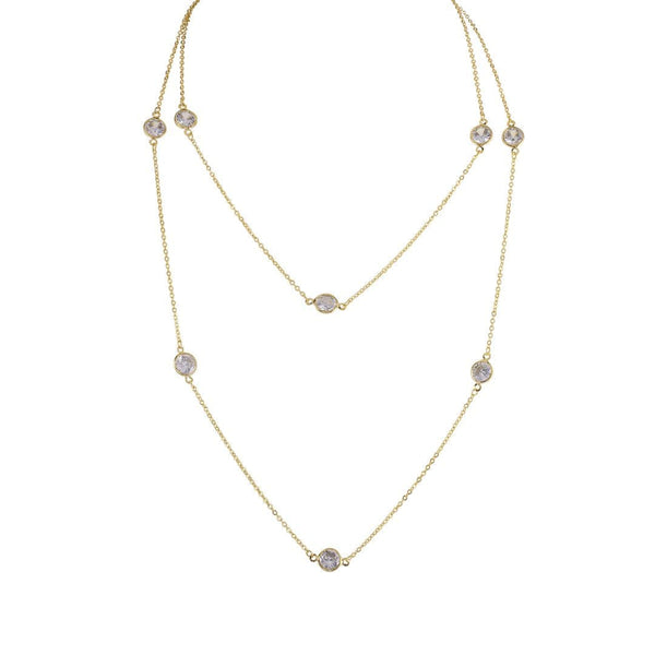 loveRocks CZ Chanelle Set Super Long Chain Necklace Gold Tone