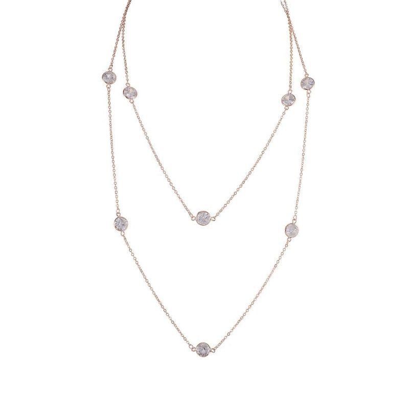 loveRocks CZ Chanelle Set Super Long Chain Necklace Rose Gold Tone