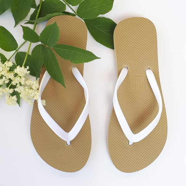 Filli London Naked Flip Flops - White on Gold