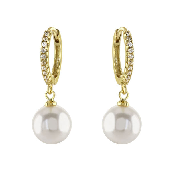 loveRocks Huggie Hoop Earring with Glass Pearl Drop Gold