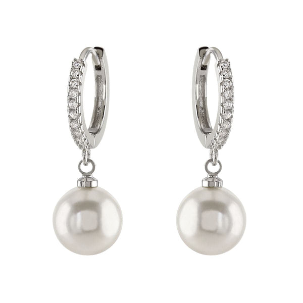 loveRocks Huggie Hoop Earring with Glass Pearl Drop Silver