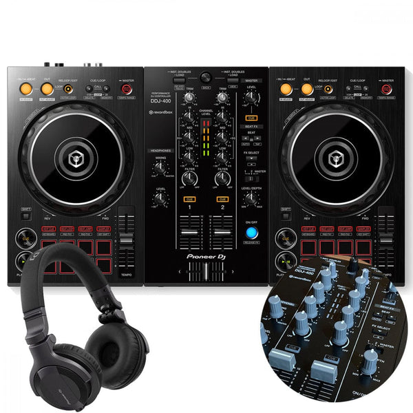 DDJ-400 + Grey Knobs & Faders Pack + HDJ-CUE1 Headphones