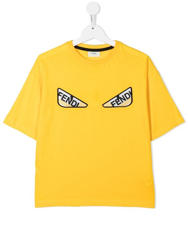 FENDI KIDS Monster Eye Patch T-shirt Yellow - MAISONDEFASHION.COM