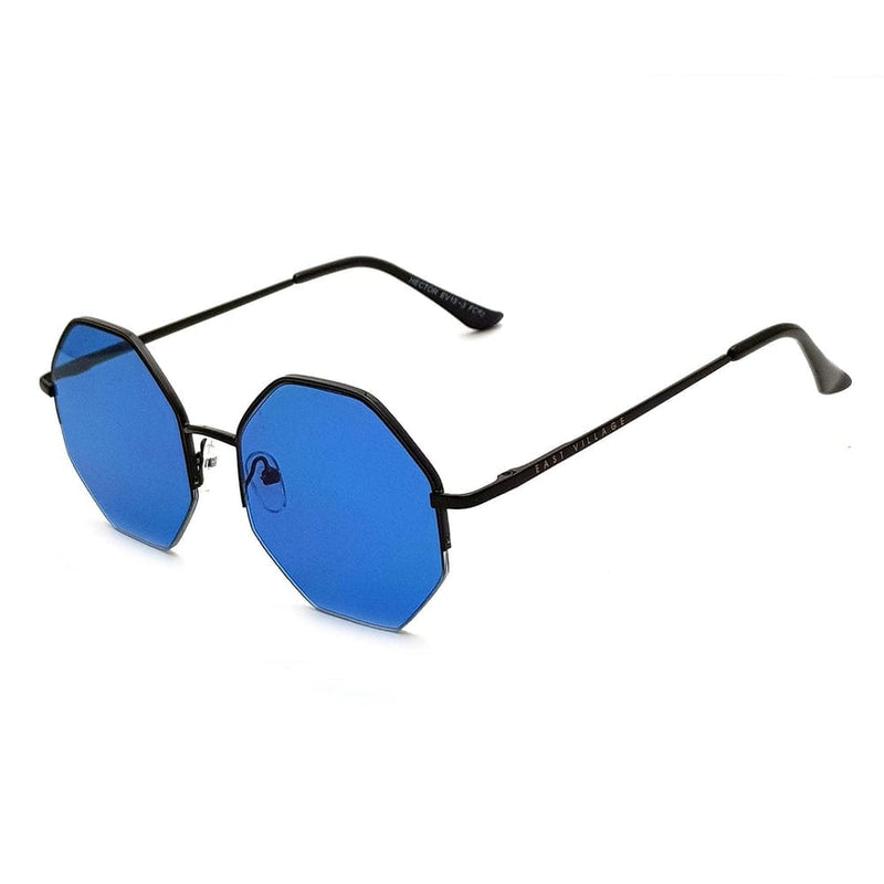 East Village 'Hector' Hex Sunglasses Black With Blue Lens 