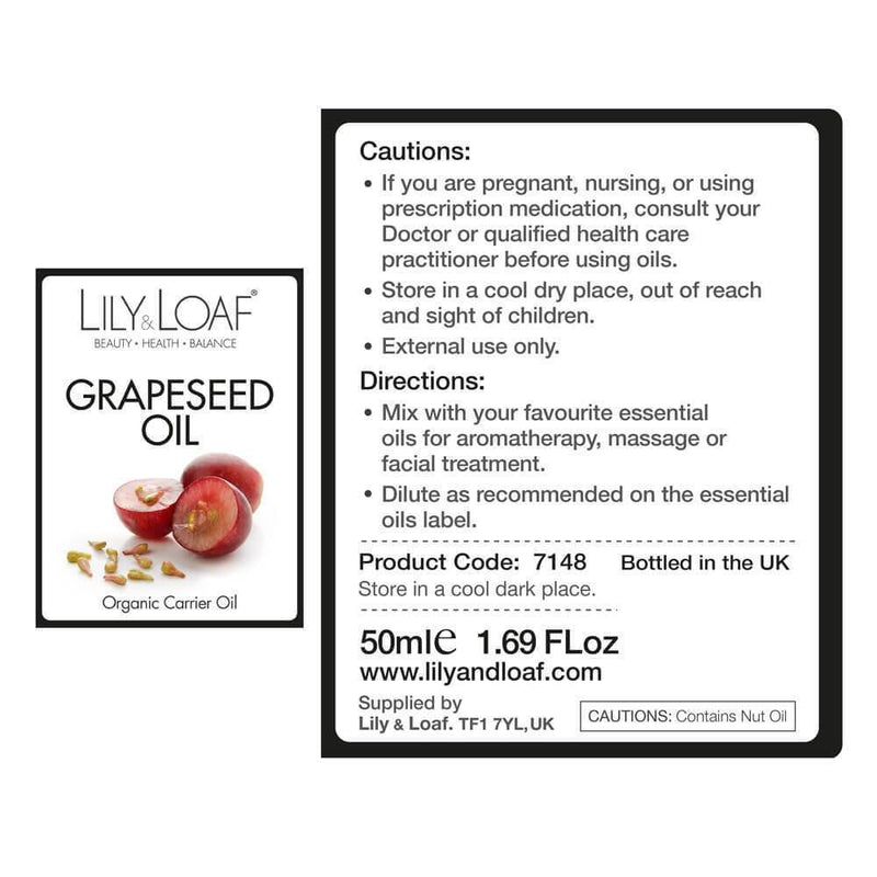 Lily and Loaf - Grapeseed Organic Carrier Oil 50ml - Carrier Oil